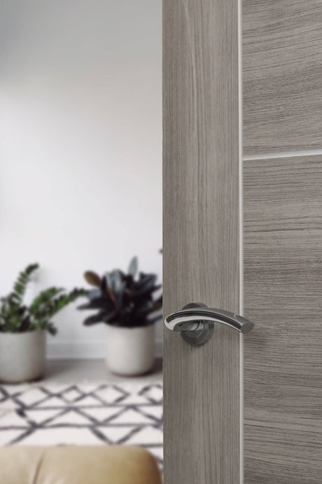 Quality image of Eco Crest Door Handle Pack (Bathroom Set - 3" CE Bathroom Lock, 3" Fire Rated Hinges x3) - Satin Chrome/Polished Chrome | Sku. adpeco50scpc9 | available from Trade Door Handles.