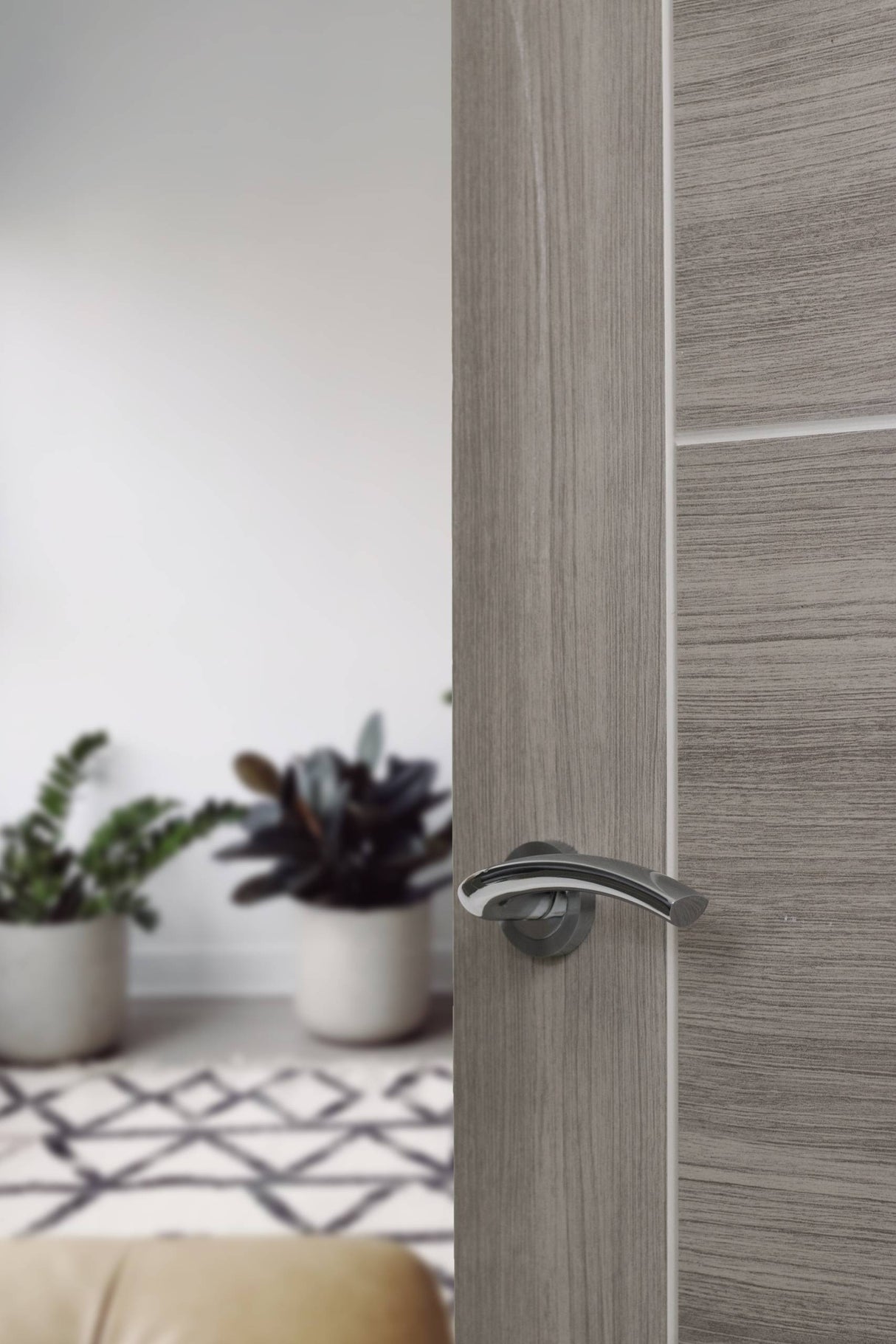 Quality image of Eco Crest Door Handle Pack (Bathroom Set - 3" CE Bathroom Lock, 4" Slim Knuckle Hinges x2) - Satin Chrome/Polished Chrome | Sku. adpeco50scpc13 | available from Trade Door Handles.