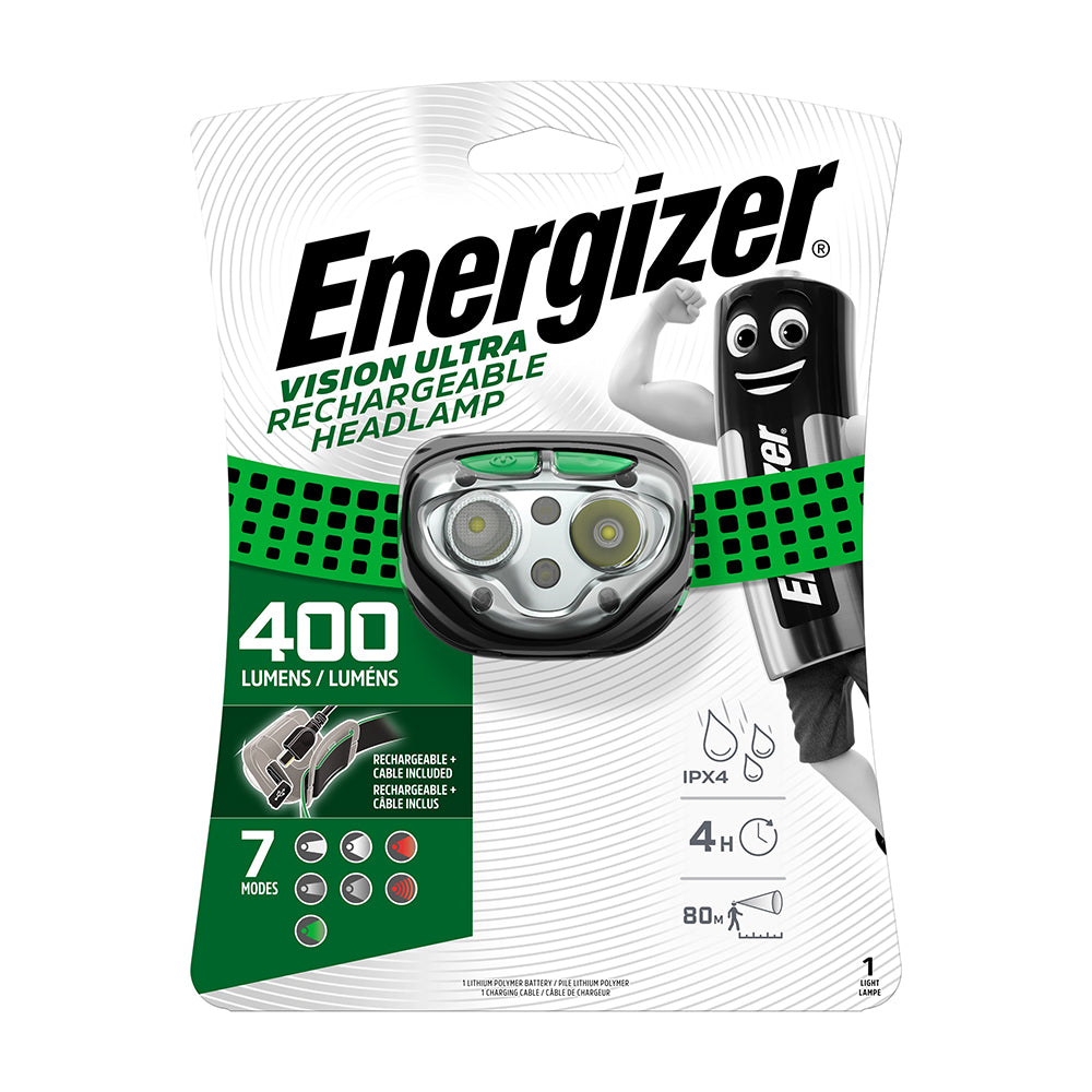 This is an image of Timco - EnergizerÃƒâ€šÃ‚Â® LED Vision Ultra Rechargeable Headlamp - 400 Lumen Green / 400 Lumen (1 Each Backing Card) ENR426441