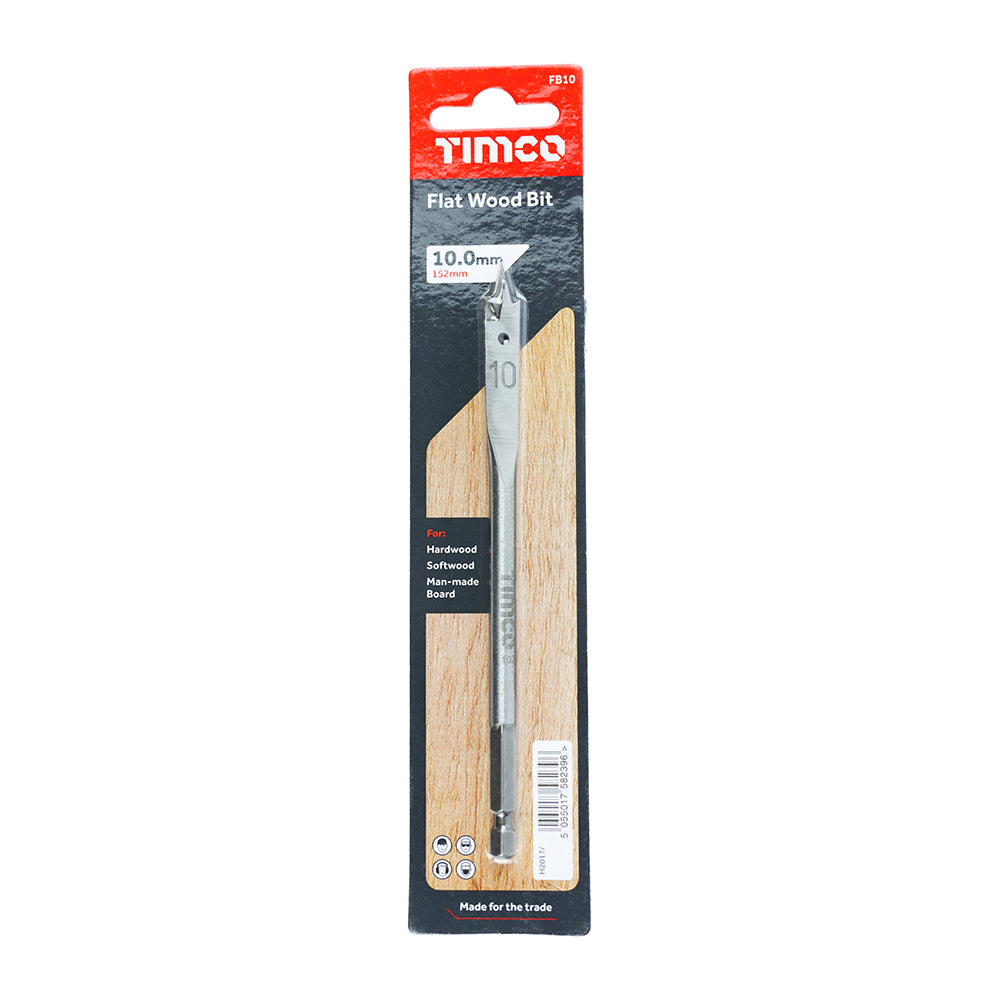 This is an image of Timco - Flat Wood Bit 10.0 x 152 (1 Each Blister Pack) FB10