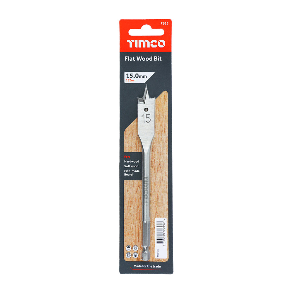 This is an image of Timco - Flat Wood Bit 15.0 x 152 (1 Each Blister Pack) FB15