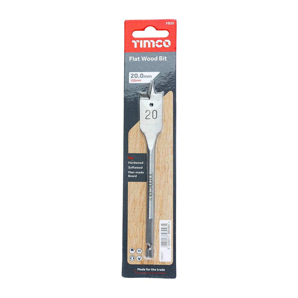 This is an image of Timco - Flat Wood Bit 20.0 x 152 (1 Each Blister Pack) FB20