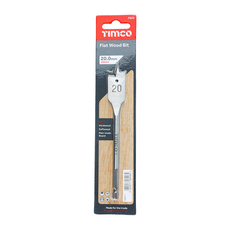 This is an image of Timco - Flat Wood Bit 20.0 x 152 (1 Each Blister Pack) FB20