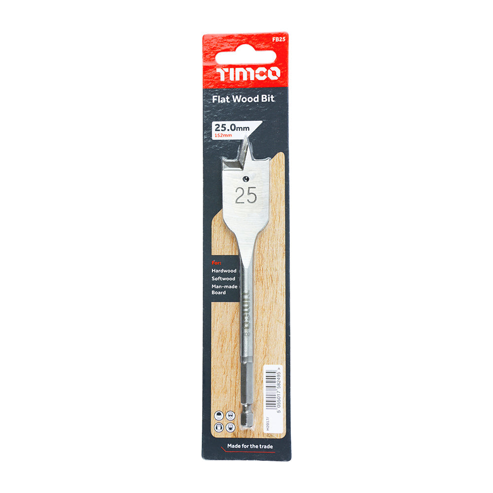 This is an image of Timco - Flat Wood Bit 25.0 x 152 (1 Each Blister Pack) FB25