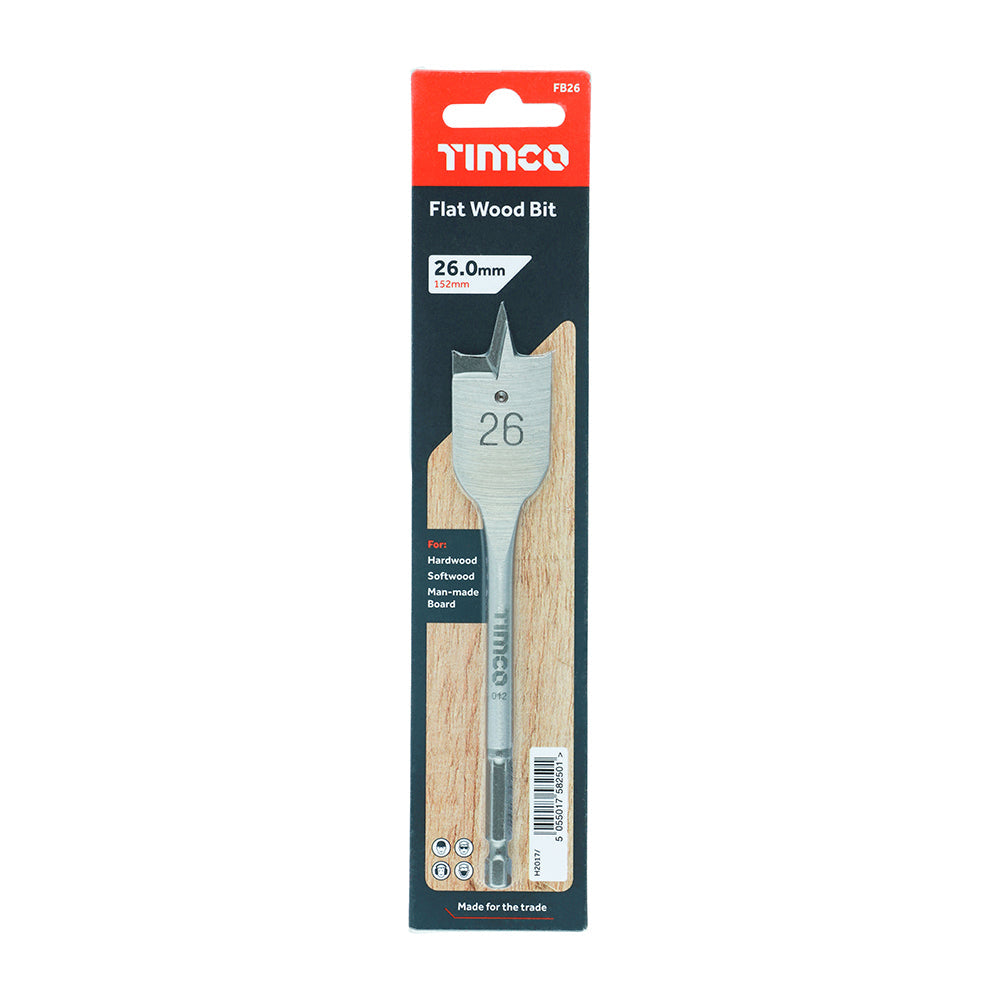 This is an image of Timco - Flat Wood Bit 26.0 x 152 (1 Each Blister Pack) FB26
