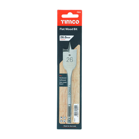 This is an image of Timco - Flat Wood Bit 26.0 x 152 (1 Each Blister Pack) FB26