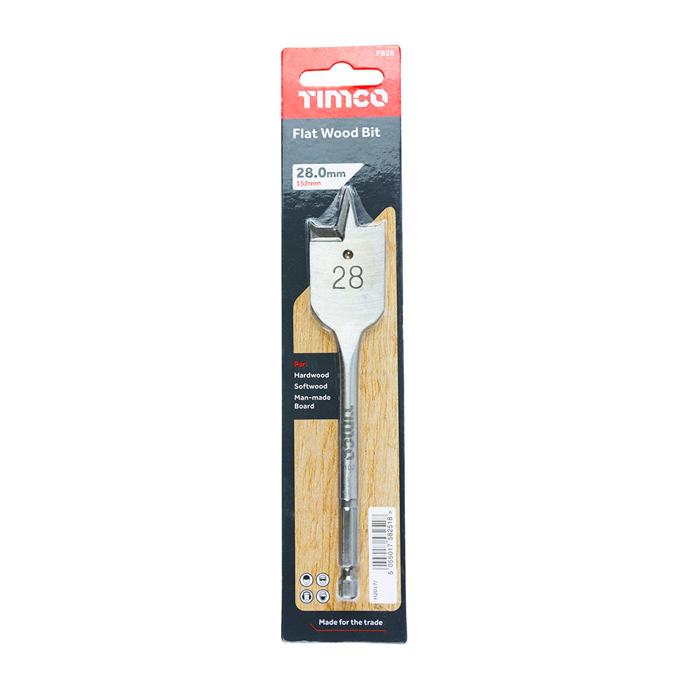 This is an image of Timco - Flat Wood Bit 28.0 x 152 (1 Each Blister Pack) FB28