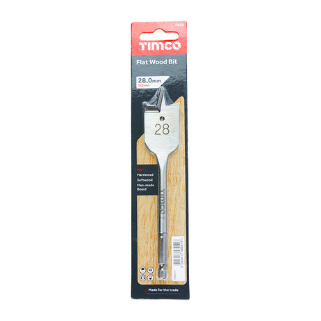 This is an image of Timco - Flat Wood Bit 28.0 x 152 (1 Each Blister Pack) FB28