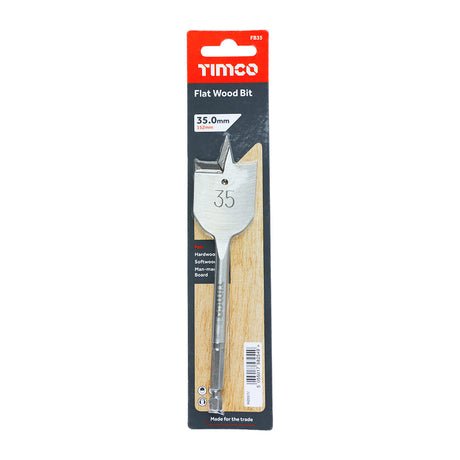 This is an image of Timco - Flat Wood Bit 35.0 x 152 (1 Each Blister Pack) FB35