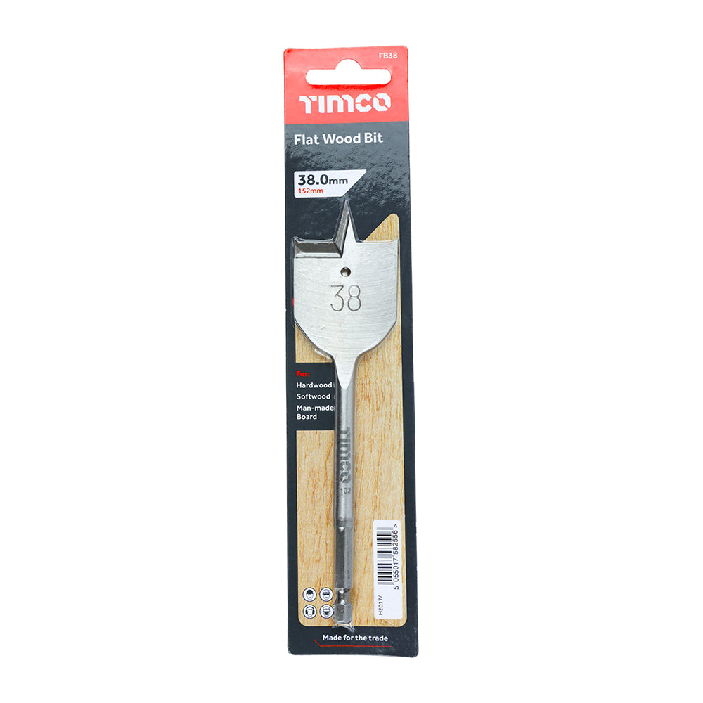 This is an image of Timco - Flat Wood Bit 38.0 x 152 (1 Each Blister Pack) FB38