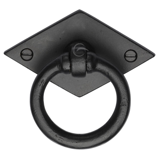 High quality image of the M.Marcus Diamond Cabinet Ring Drop Pull Matt Black Rustic Iron | Sku. fb6301 | Discounted prices available from Trade Door Handles