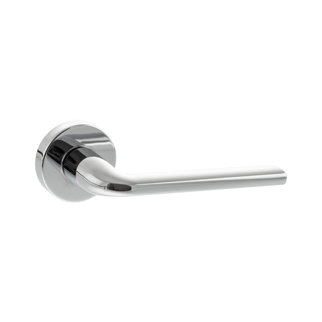 Quality image of Forme Milly Lever Door Handle on Minimal Round Rose - Polished Chrome | Sku. fmr133pc | available from Trade Door Handles.