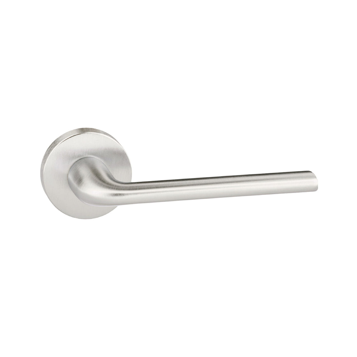 Quality image of Forme Milly Lever Door Handle on Minimal Round Rose - Satin Chrome | Sku. fmr133sc | available from Trade Door Handles.