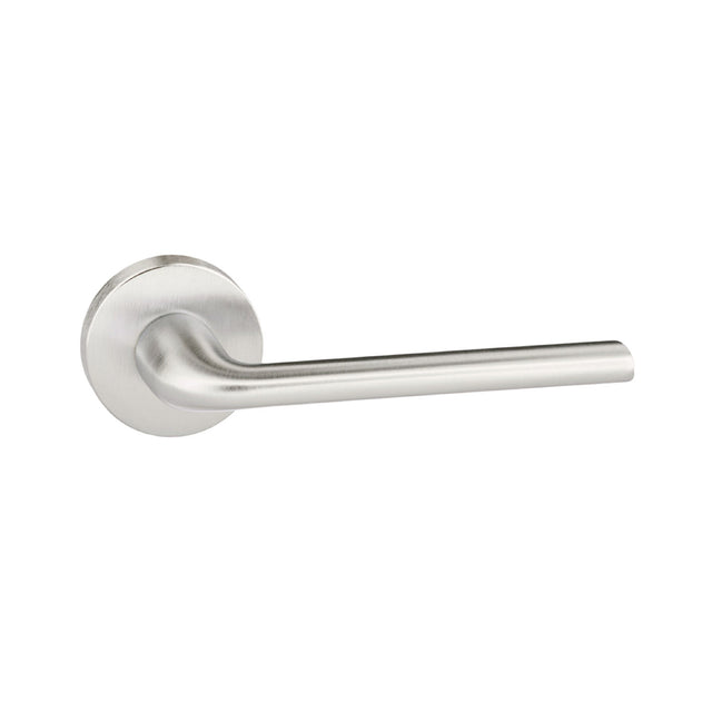 Quality image of Forme Milly Lever Door Handle on Minimal Round Rose - Satin Chrome | Sku. fmr133sc | available from Trade Door Handles.
