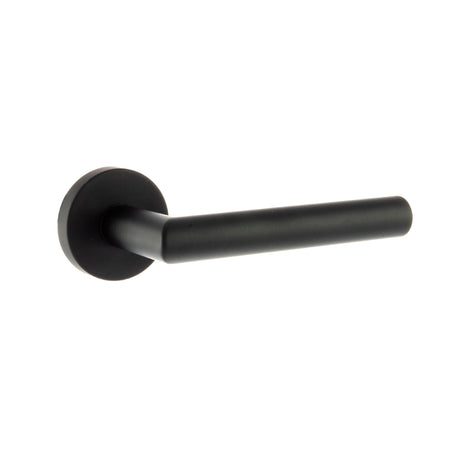 Quality image of Forme Elle Lever Door Handle on Minimal Round Rose - Matt Black | Sku. fmr236mb | available from Trade Door Handles.