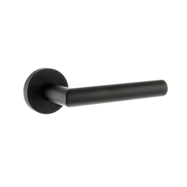 Quality image of Forme Elle Lever Door Handle on Minimal Round Rose - Matt Black | Sku. fmr236mb | available from Trade Door Handles.