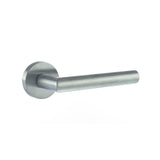 Quality image of Forme Elle Lever Door Handle on Minimal Round Rose - Satin Chrome | Sku. fmr236sc | available from Trade Door Handles.
