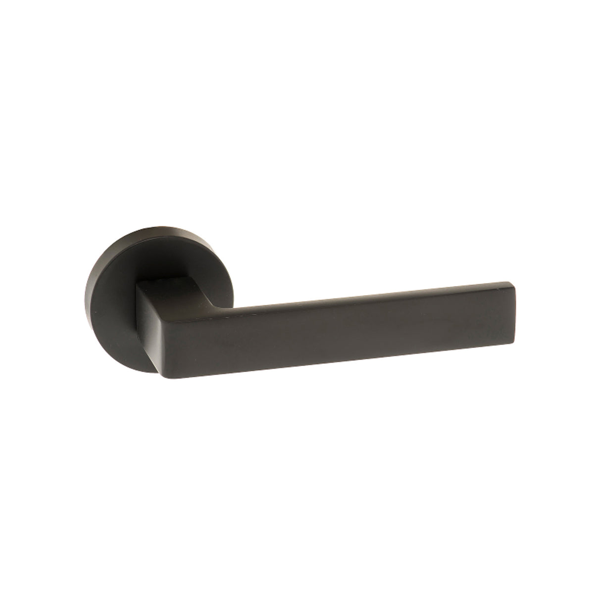 Quality image of Forme Asti Lever Door Handle on Minimal Round Rose - Matt Black | Sku. fmr254mb | available from Trade Door Handles.