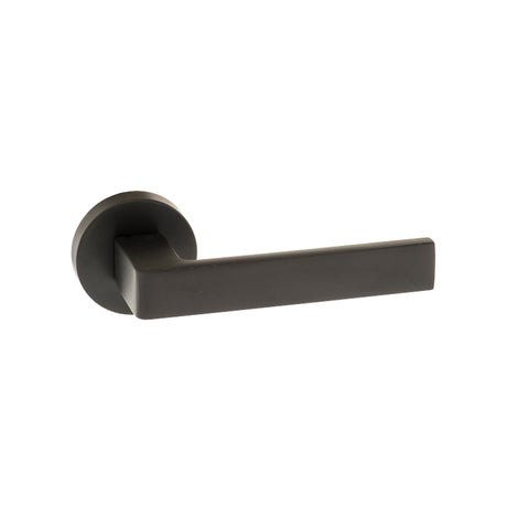 Quality image of Forme Asti Lever Door Handle on Minimal Round Rose - Matt Black | Sku. fmr254mb | available from Trade Door Handles.
