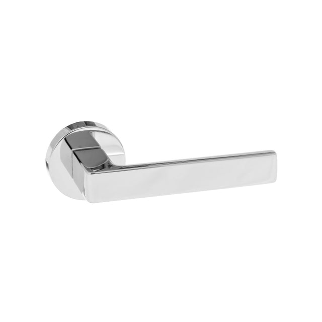 Quality image of Forme Asti Lever Door Handle on Minimal Round Rose - Polished Chrome | Sku. fmr254pc | available from Trade Door Handles.