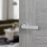 Quality image of Forme Asti Lever Door Handle on Minimal Round Rose - Satin Chrome | Sku. fmr254sc | available from Trade Door Handles.