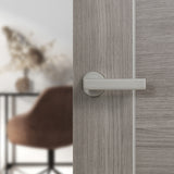 Quality image of Forme Asti Lever Door Handle on Minimal Round Rose - Satin Nickel | Sku. fmr254sn | available from Trade Door Handles.