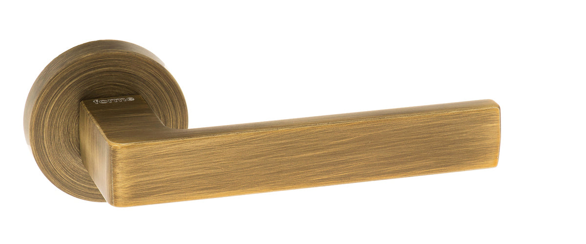 Quality image of Forme Asti Lever Door Handle on Minimal Round Rose - Yester Bronze | Sku. fmr254yb | available from Trade Door Handles.