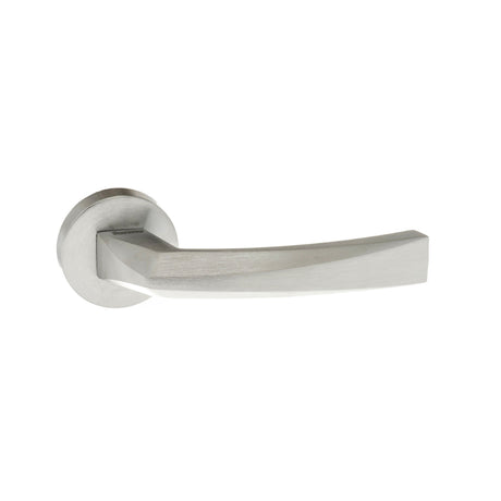Quality image of Forme Crystal Lever Door Handle on Minimal Round Rose - Satin Chrome | Sku. fmr268sc | available from Trade Door Handles.
