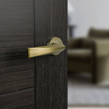 Quality image of Forme Crystal Lever Door Handle on Minimal Round Rose - Yester Bronze | Sku. fmr268yb | available from Trade Door Handles.