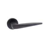 Quality image of Forme Foglia Lever Door Handle on Minimal Round Rose - Matt Black | Sku. fmr272mb | available from Trade Door Handles.