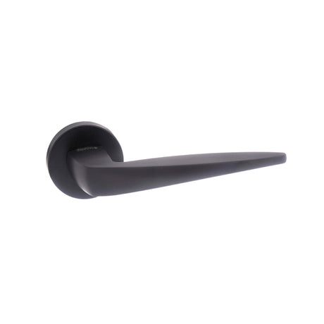 Quality image of Forme Foglia Lever Door Handle on Minimal Round Rose - Matt Black | Sku. fmr272mb | available from Trade Door Handles.