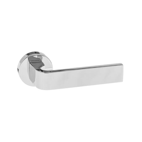 Quality image of Forme Monza Lever Door Handle on Minimal Round Rose - Polished Chrome | Sku. fmr413pc | available from Trade Door Handles.