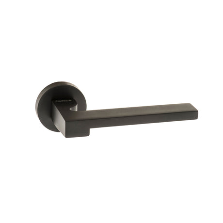 Quality image of Forme Ginevra Lever Door Handle on Minimal Round Rose - Matt Black | Sku. fmr430mb | available from Trade Door Handles.