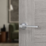 Quality image of Forme Ginevra Lever Door Handle on Minimal Round Rose - Satin Chrome | Sku. fmr430sc | available from Trade Door Handles.