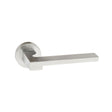 Quality image of Forme Ginevra Lever Door Handle on Minimal Round Rose - Satin Chrome | Sku. fmr430sc | available from Trade Door Handles.