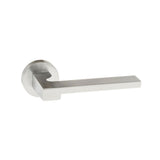 Quality image of Forme Ginevra Lever Door Handle on Minimal Round Rose - Satin Chrome | Sku. fmr430sc | available from Trade Door Handles.