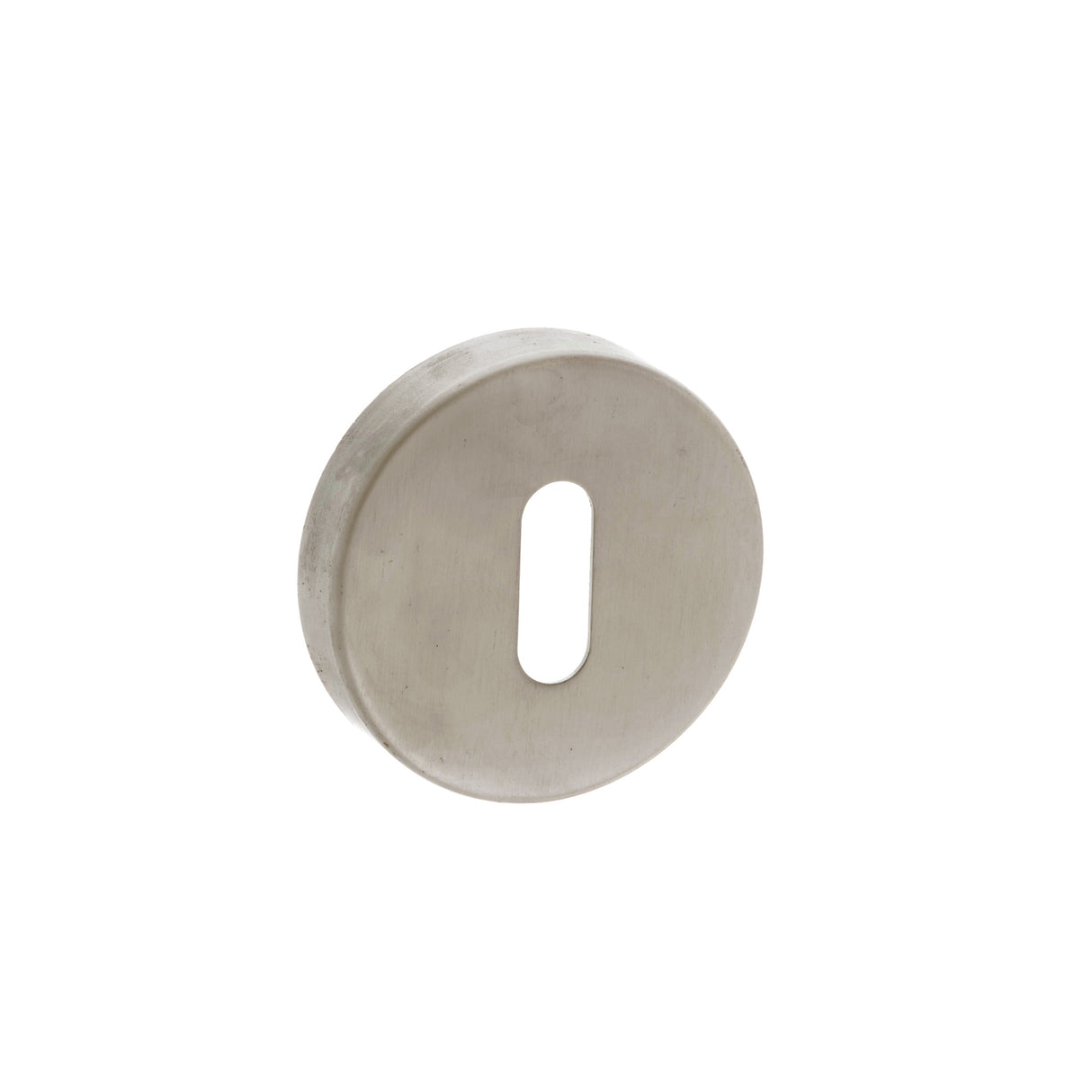 Quality image of Forme Key Escutcheons on Minimal Round Rose - Satin Nickel | Sku. fmrksn | available from Trade Door Handles.
