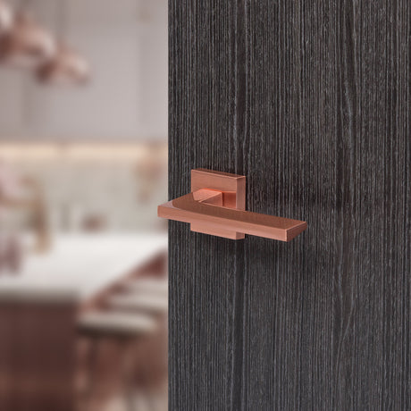 Quality image of Forme Lorena Lever Door Handle on Minimal Square Rose - Urban Satin Copper | Sku. fms136usc | available from Trade Door Handles.