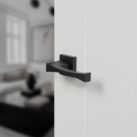 Quality image of Forme Artemide Lever Door Handle on Minimal Square Rose - Matt Black | Sku. fms213mb | available from Trade Door Handles.
