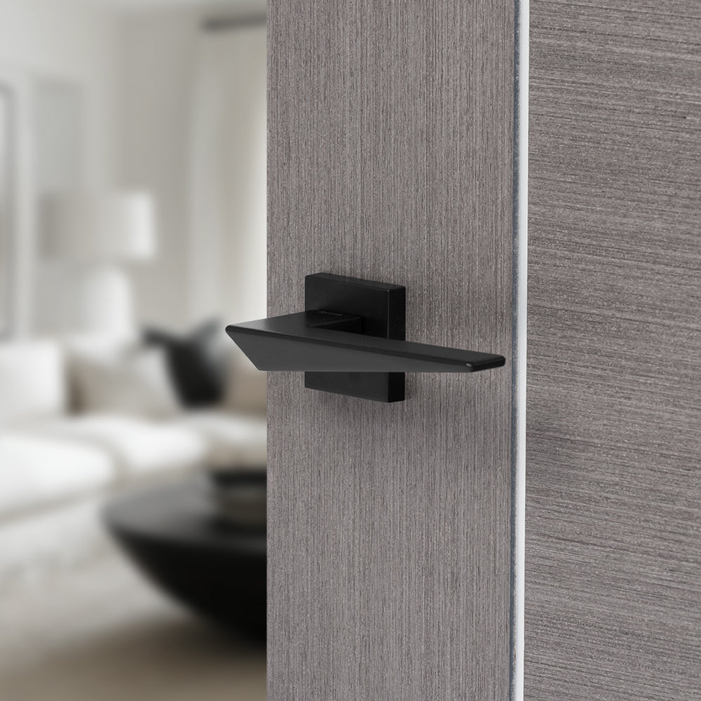 Quality image of Forme Naxos Lever Door Handle on Minimal Square Rose - Matt Black | Sku. fms215mb | available from Trade Door Handles.