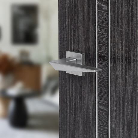 Quality image of Forme Naxos Lever Door Handle on Minimal Square Rose - Satin Chrome | Sku. fms215sc | available from Trade Door Handles.