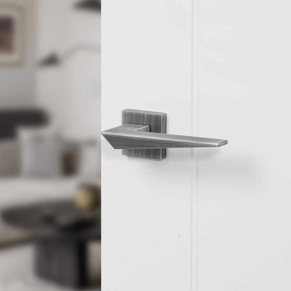 Quality image of Forme Naxos Lever Door Handle on Minimal Square Rose - Urban Graphite | Sku. fms215ug | available from Trade Door Handles.