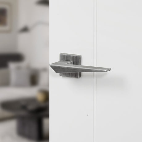 Quality image of Forme Naxos Lever Door Handle on Minimal Square Rose - Urban Graphite | Sku. fms215ug | available from Trade Door Handles.