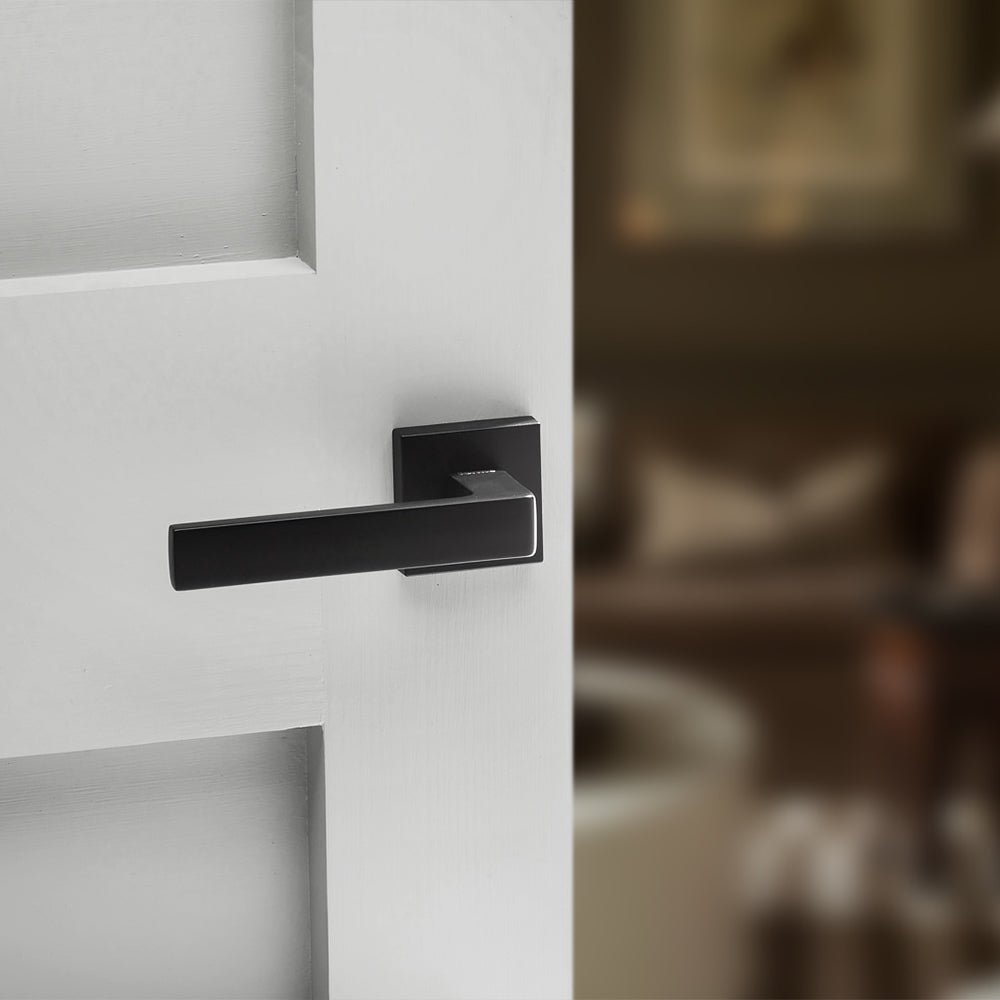 Quality image of Forme Asti Lever Door Handle on Minimal Square Rose - Matt Black | Sku. fms254mb | available from Trade Door Handles.