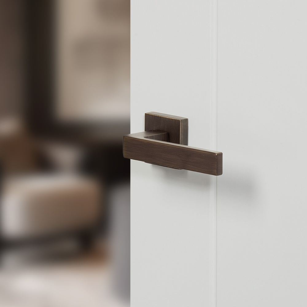 Quality image of Forme Asti Lever Door Handle on Minimal Square Rose - Urban Bronze | Sku. fms254ub | available from Trade Door Handles.