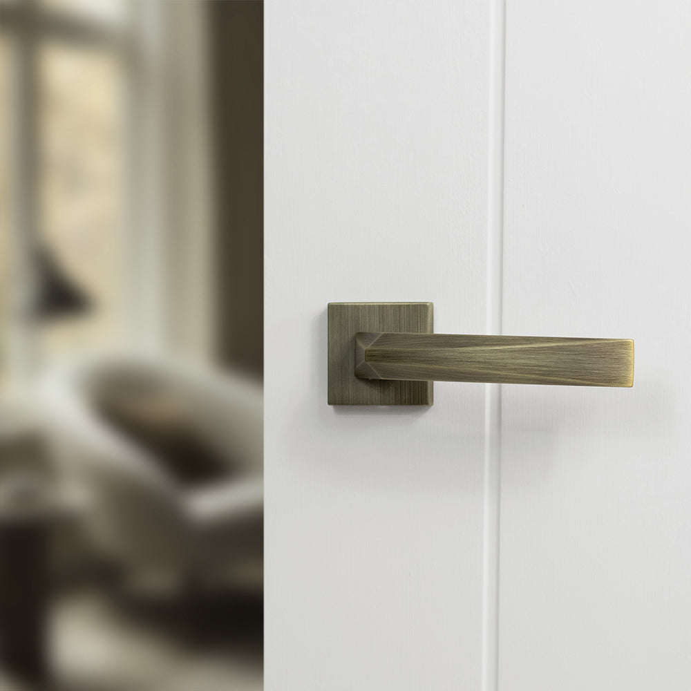 Quality image of Forme Crystal Lever Door Handle on Minimal Square Rose - Yester Bronze | Sku. fms268yb | available from Trade Door Handles.