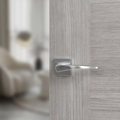 Quality image of Forme Foglia Lever Door Handle on Minimal Square Rose - Satin Chrome | Sku. fms272sc | available from Trade Door Handles.