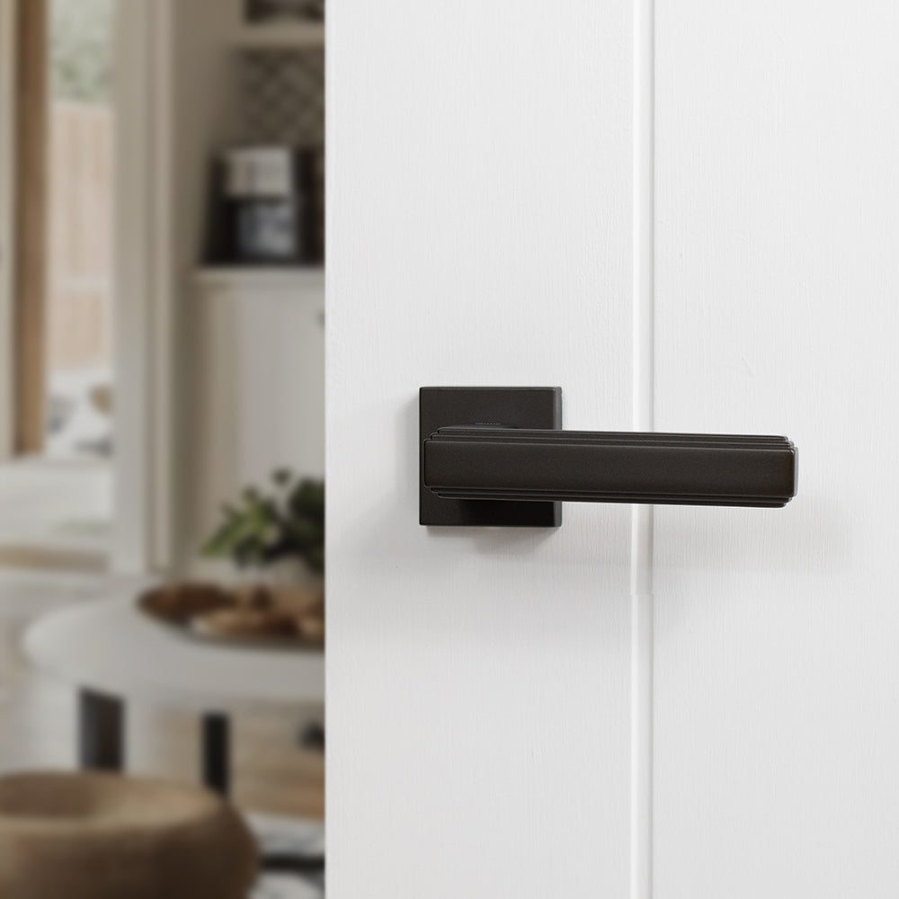 Quality image of Forme Alila Lever Door Handle on Minimal Square Rose - Urban Dark Bronze | Sku. fms293udb | available from Trade Door Handles.