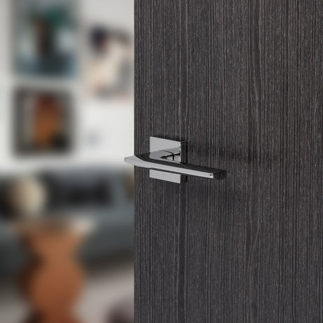 Quality image of Forme Boston Lever Door Handle on Minimal Square Rose - Polished Chrome | Sku. fms422pc | available from Trade Door Handles.