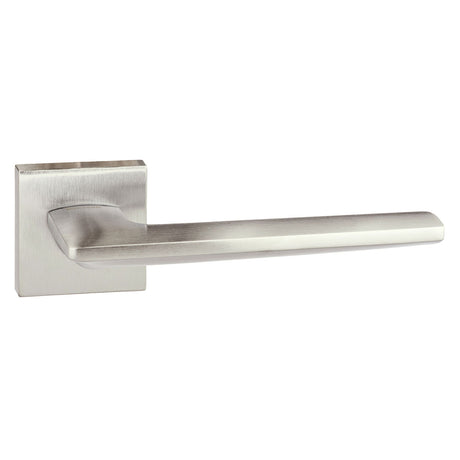 Quality image of Forme Boston Lever Door Handle on Minimal Square Rose - Satin Chrome | Sku. fms422sc | available from Trade Door Handles.